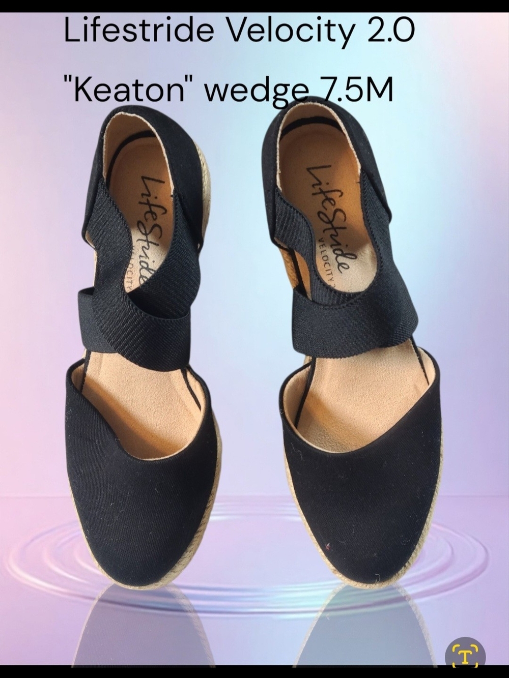 Life Stride Black Canvass Velocity 2.0 Keaton Wedge Espadrille 7.5M